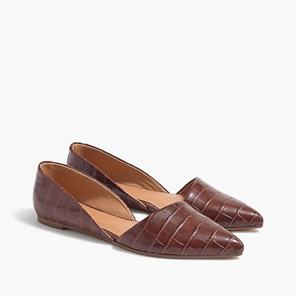 J. Crew Zoe Crocodile-Embossed d'Orsay Flats in Cedar Wood size 7.5